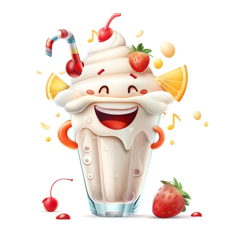 Happy Milkshake with Straw and Fruit
