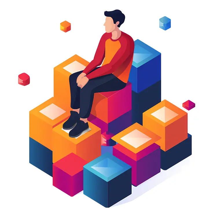 Man Sitting on Colorful Blocks