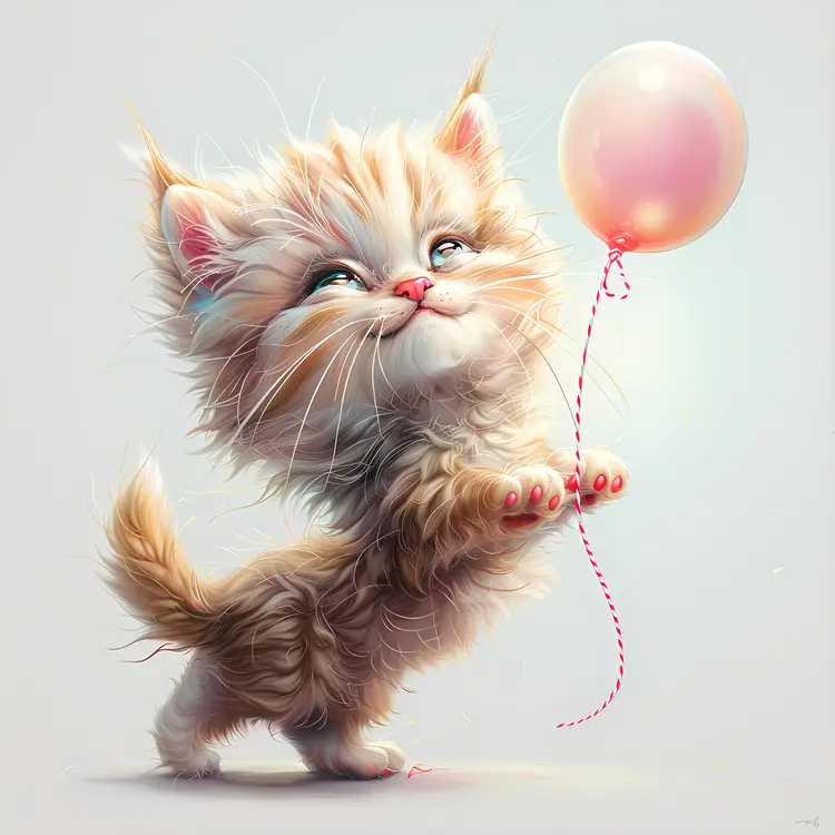 Adorable Kitten Holding Balloon