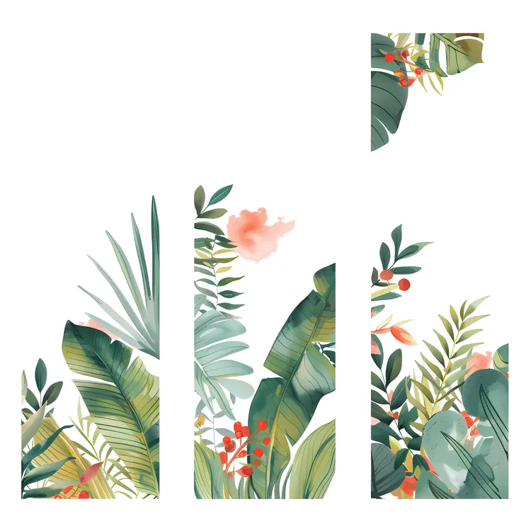 Tropical Leaves and Flowers Illustration