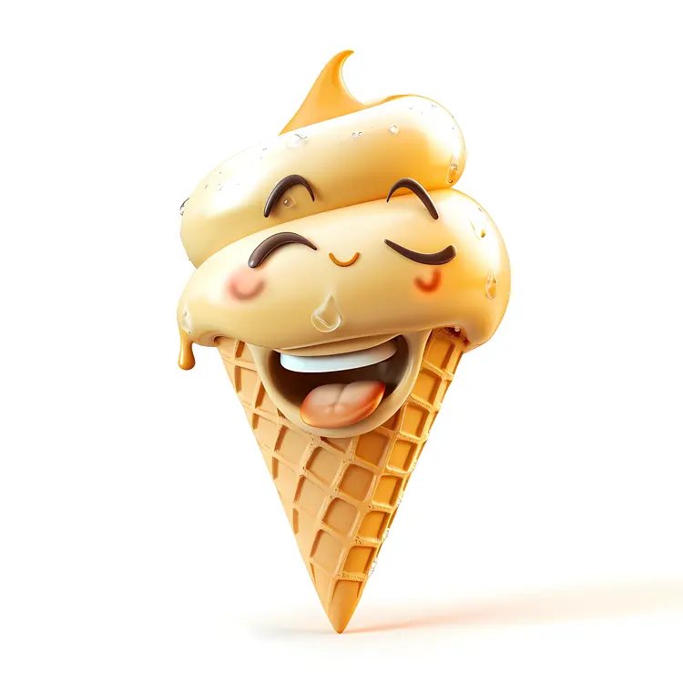 Smiling Ice Cream Cone with Waffle