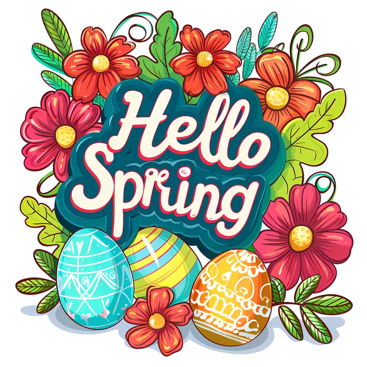 Colorful decorated eggs with flowers