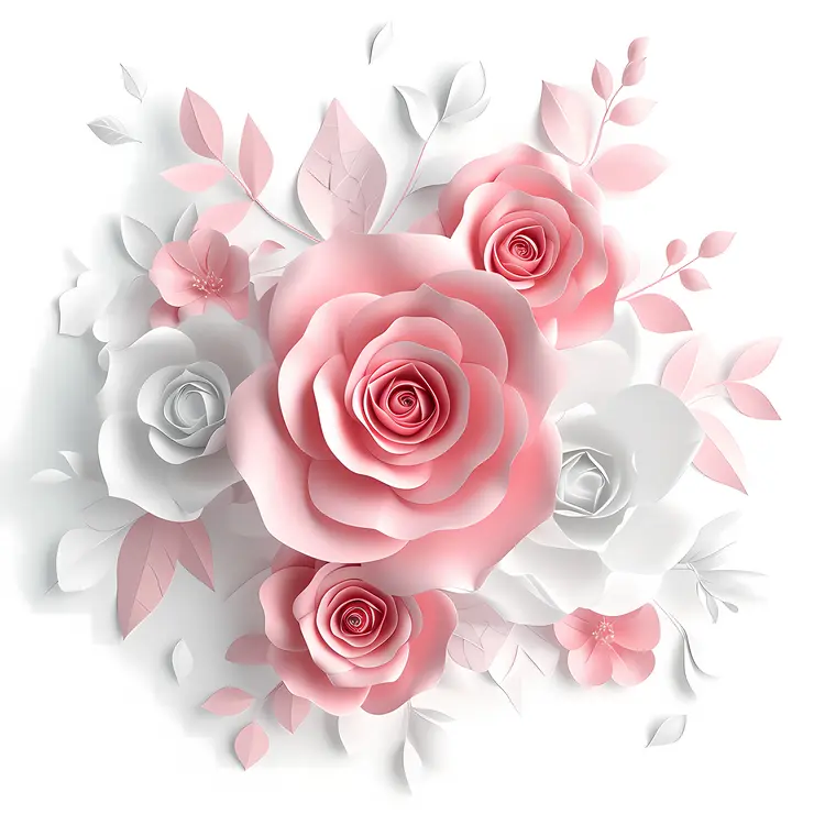 Pink and White Paper Roses with Greenery