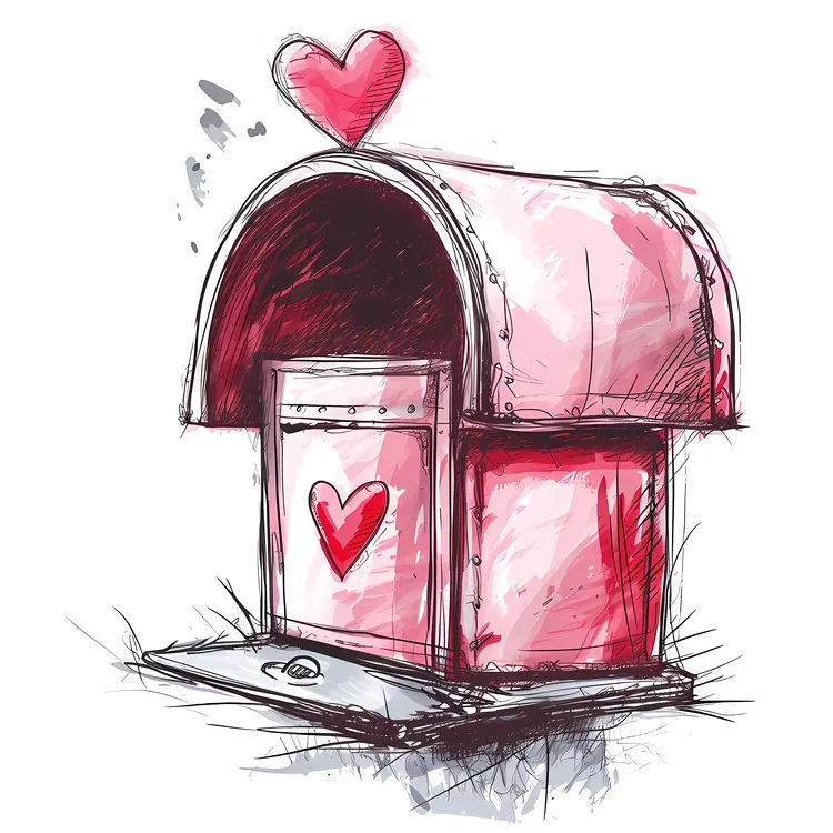 Red Mailbox with Heart Drawing for Valentine's Day