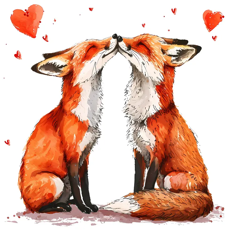 Foxes in Love with Hearts
