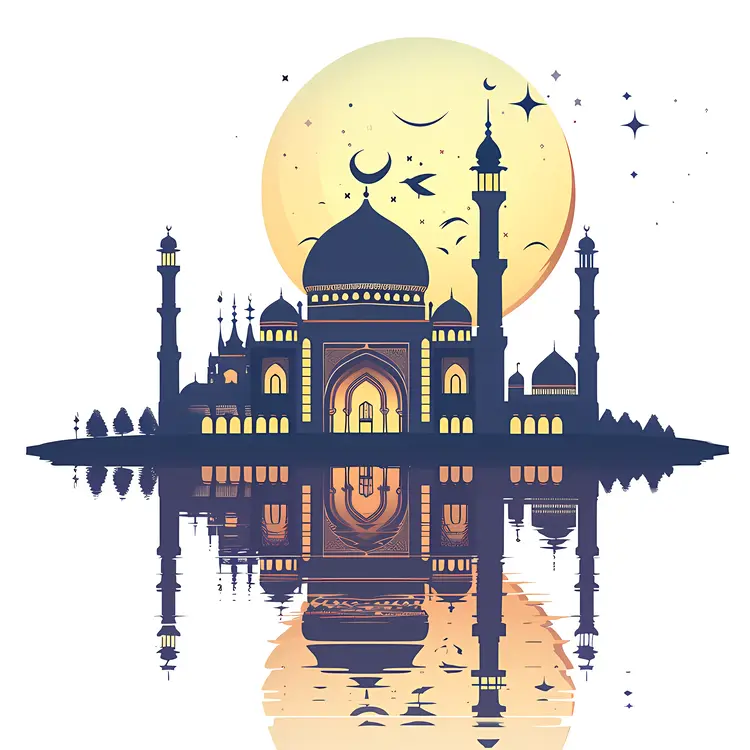 Mosque Reflection with Moon and Water