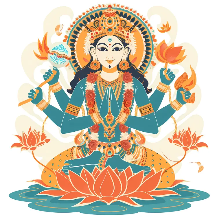Hindu Goddess Illustration with Multiple Arms
