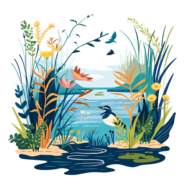 Serene Pond with Lush Vegetation