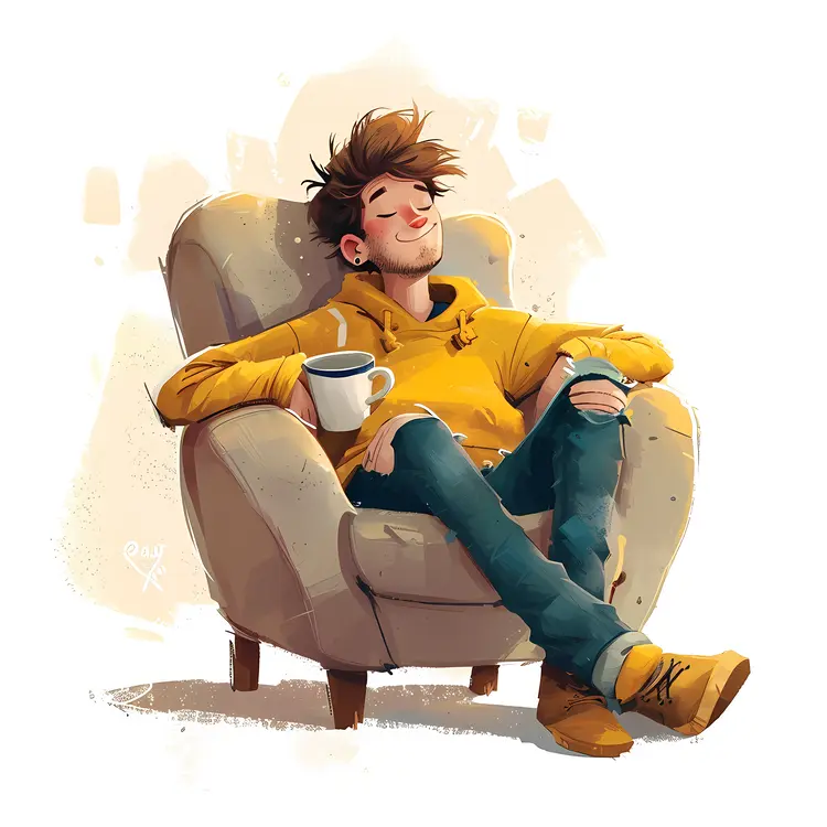 Boy Relaxing with Coffee on a Chair