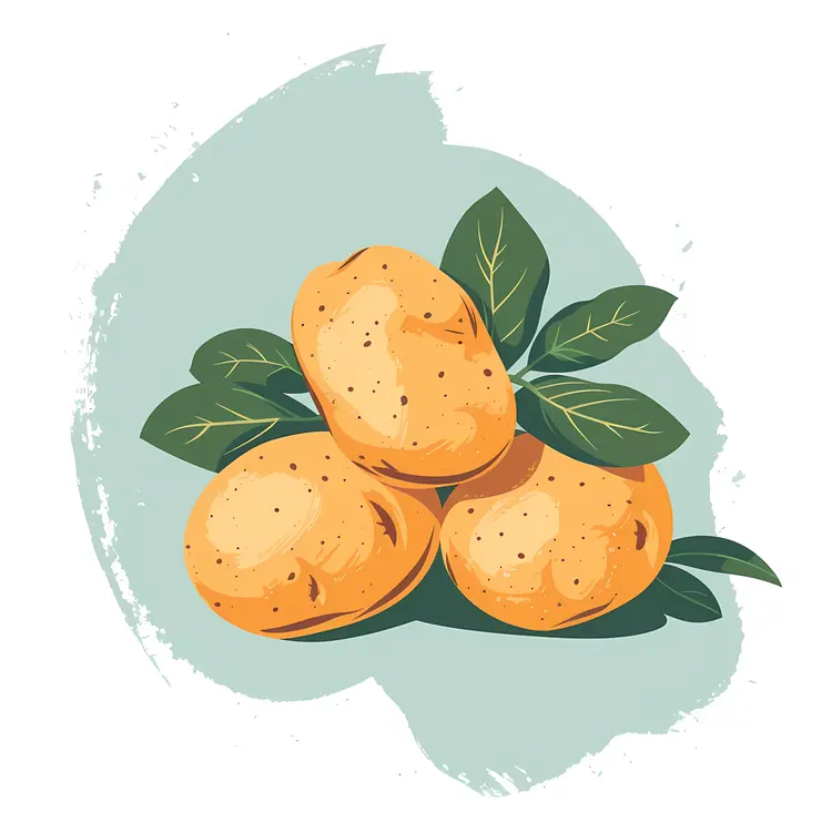 Illustration of Three Yellow Potatoes with Leaves