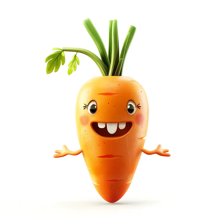 Cute Carrot with Green Leaves