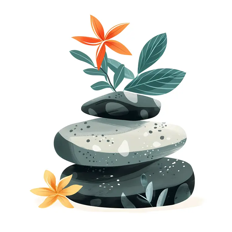 Zen Stacked Stones with Yellow Flowers