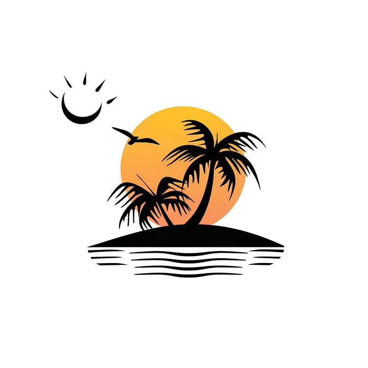 Palm Trees on a Tropical Island at Sunset