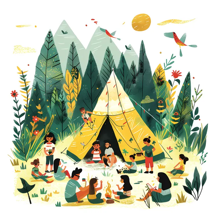 Family Camping Scene