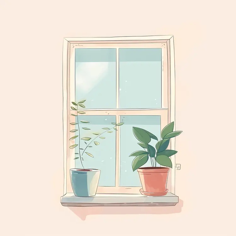 Sunny Window with Potted Plants