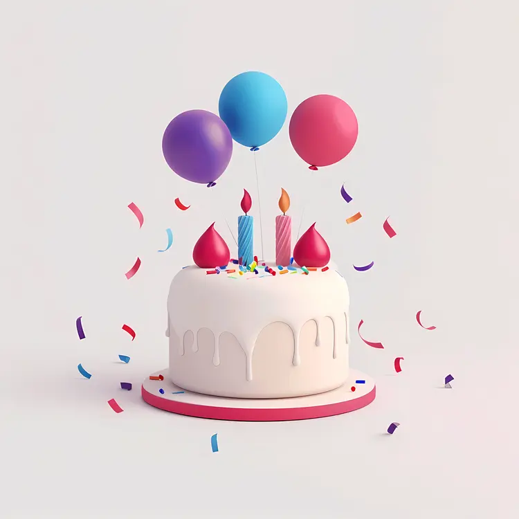 Birthday Cake with Balloons and Candles