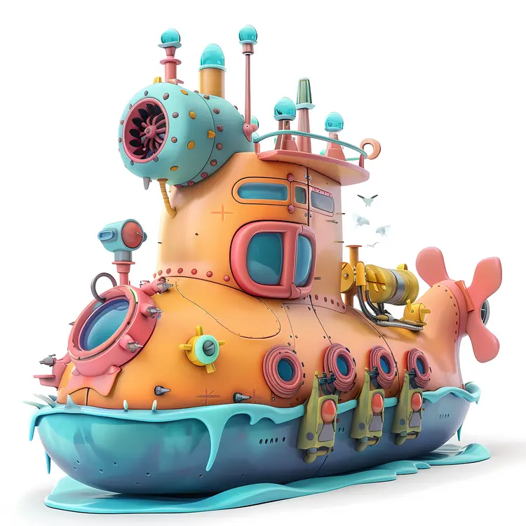 Colorful Submarine with Nautical Elements