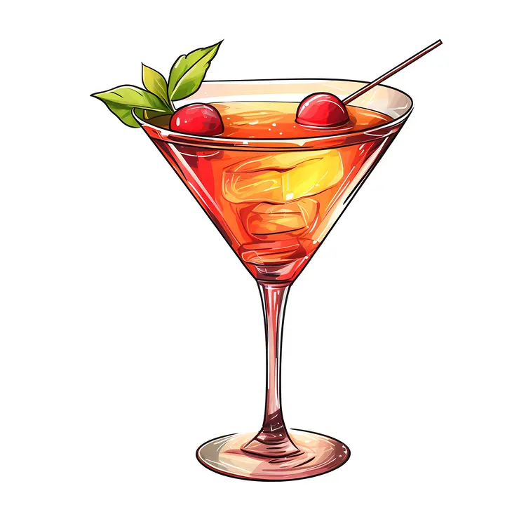 Refreshing Cocktail with Cherries Illustration
