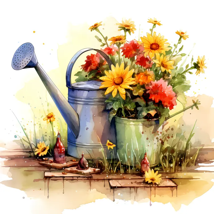 Watering Can with Sunflowers
