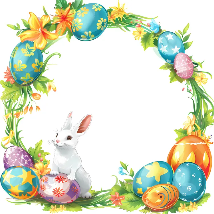 Bunny with Easter Eggs in Wreath