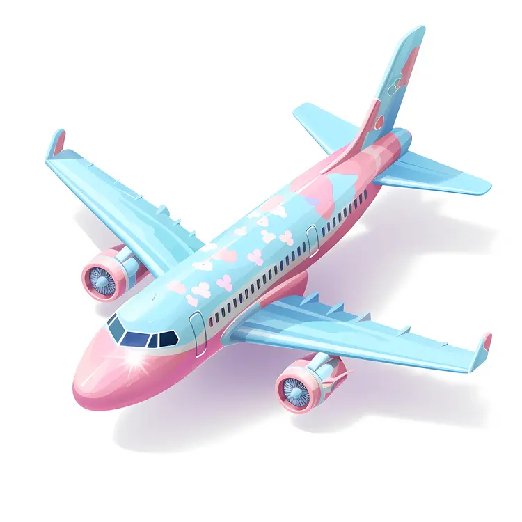 Blue and Pink Airplane with Hearts for Valentine's Day