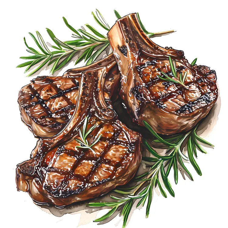 Grilled Lamb Chops with Rosemary on Plate