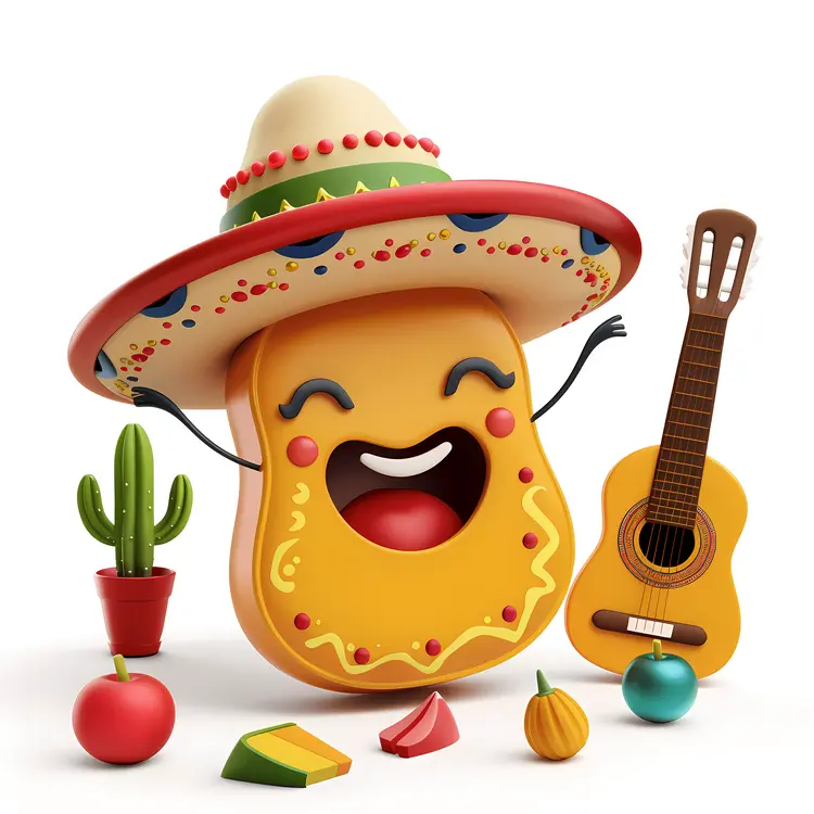 Cheerful Nacho with Sombrero and Guitar