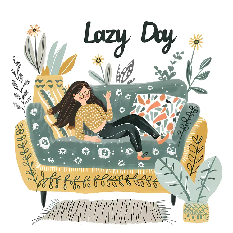 Lazy Day Sofa with Girl Illustration