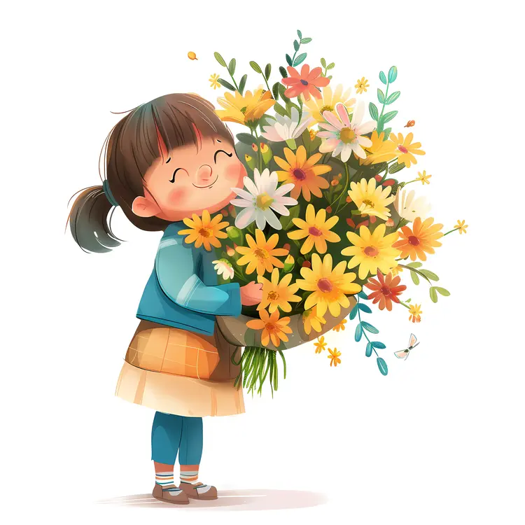Cute Girl with Yellow Flowers Illustration