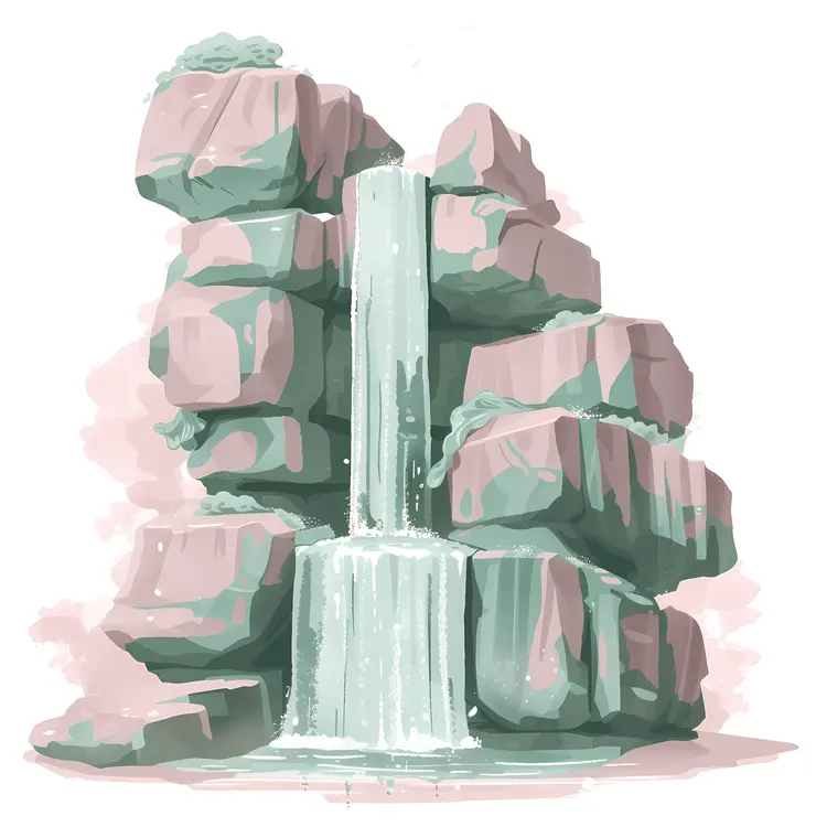 Peaceful Waterfall with Large Rocks
