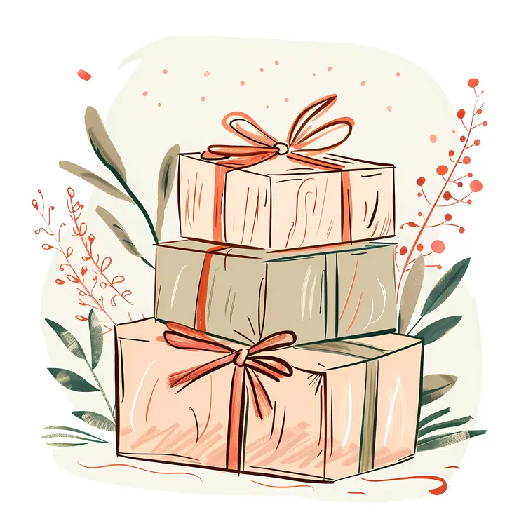 Stacked Gift Boxes with Ribbons