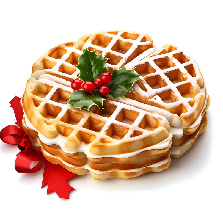 Christmas Waffles with Holly Decoration