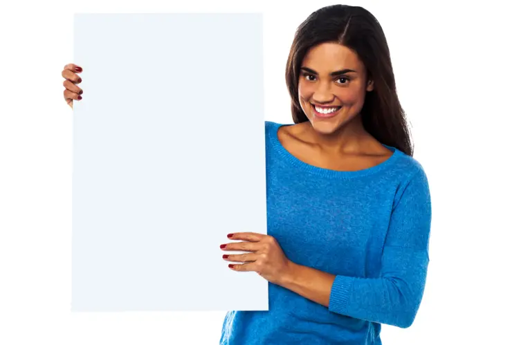 Smiling Woman Holding Blank Sign