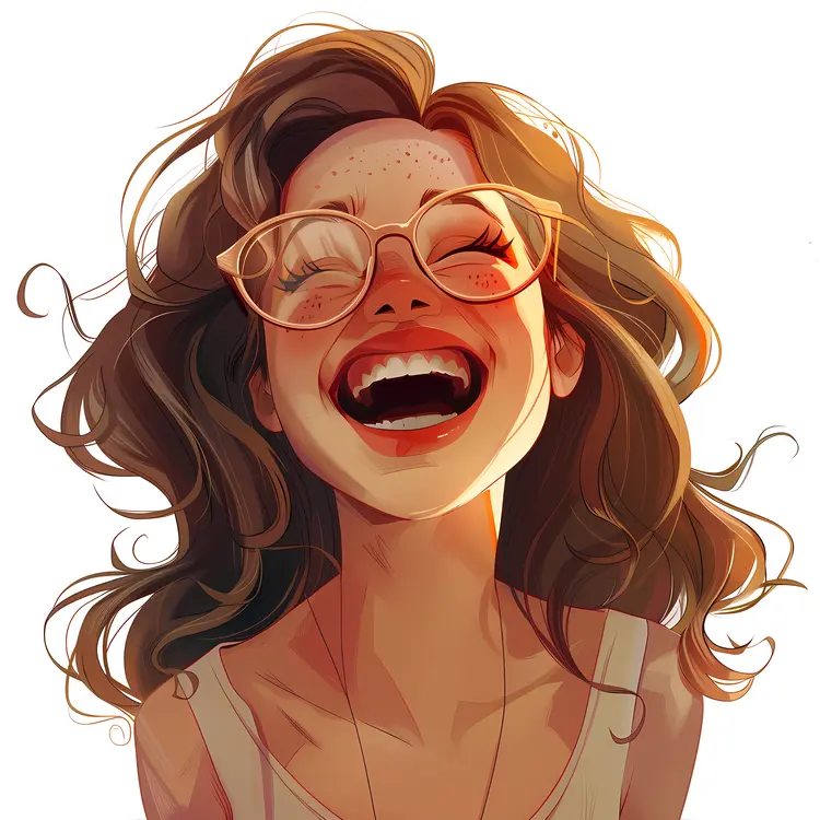 Laughing Cartoon Girl with Glasses