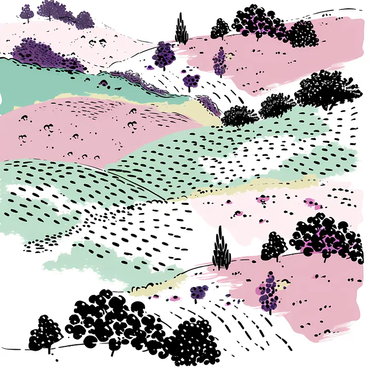 Stylized Vineyard Landscape