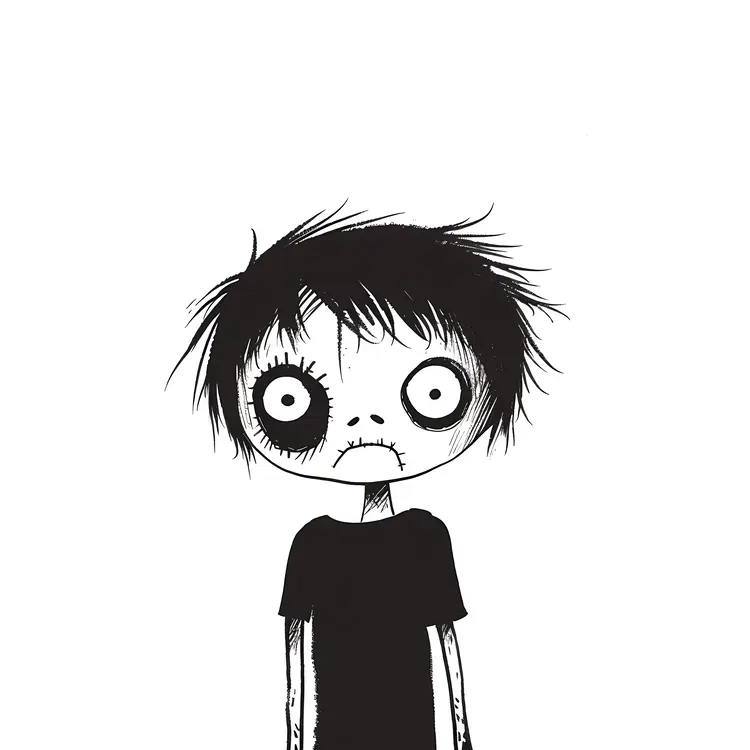 Black and White Zombie Cartoon Character