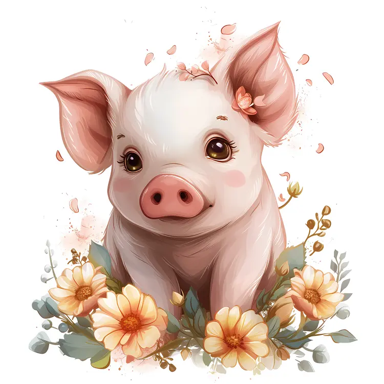 Piglet with Yellow Flowers