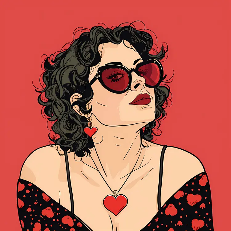 Stylish Woman with Heart Necklace and Sunglasses