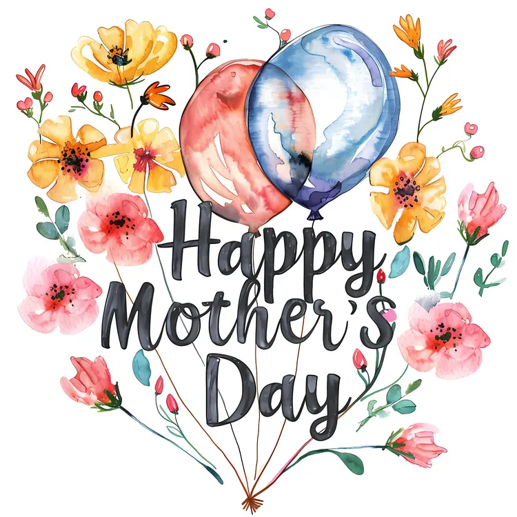 Balloons and Flowers Watercolor Illustration for Mother's Day