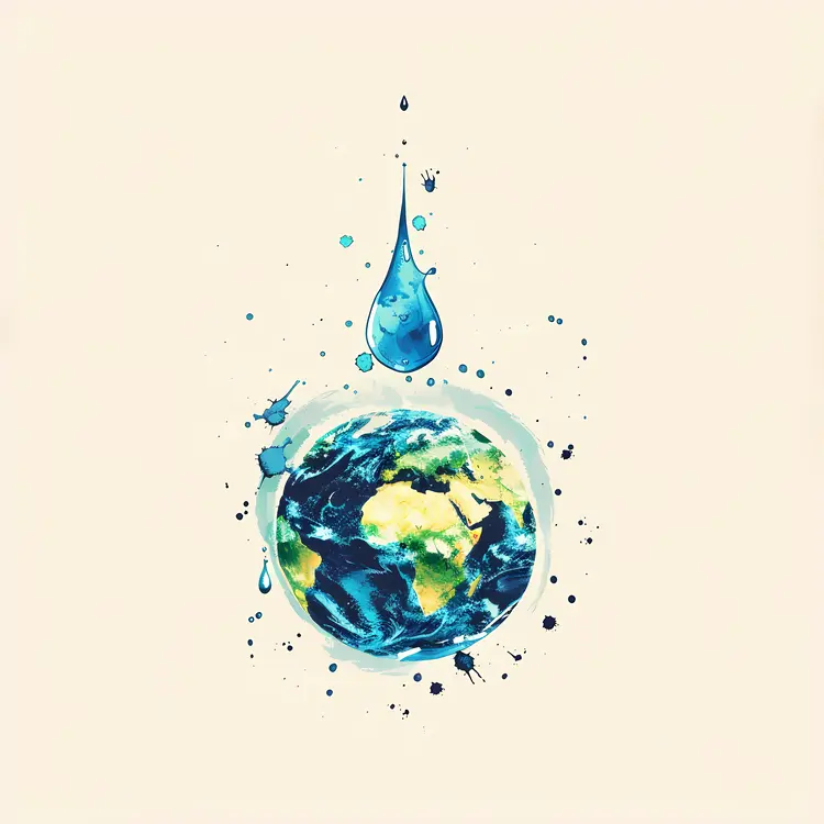Earth with Water Drop and Splash