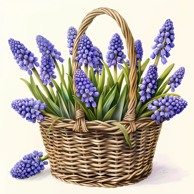 Delicate Blue Hyacinths in Woven Basket