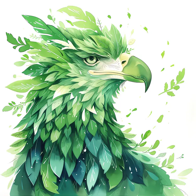 Green Eagle with Leaf Feathers