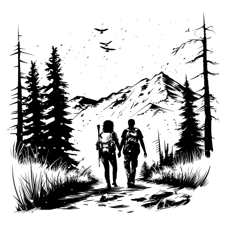 Two Hikers in Mountain Landscape
