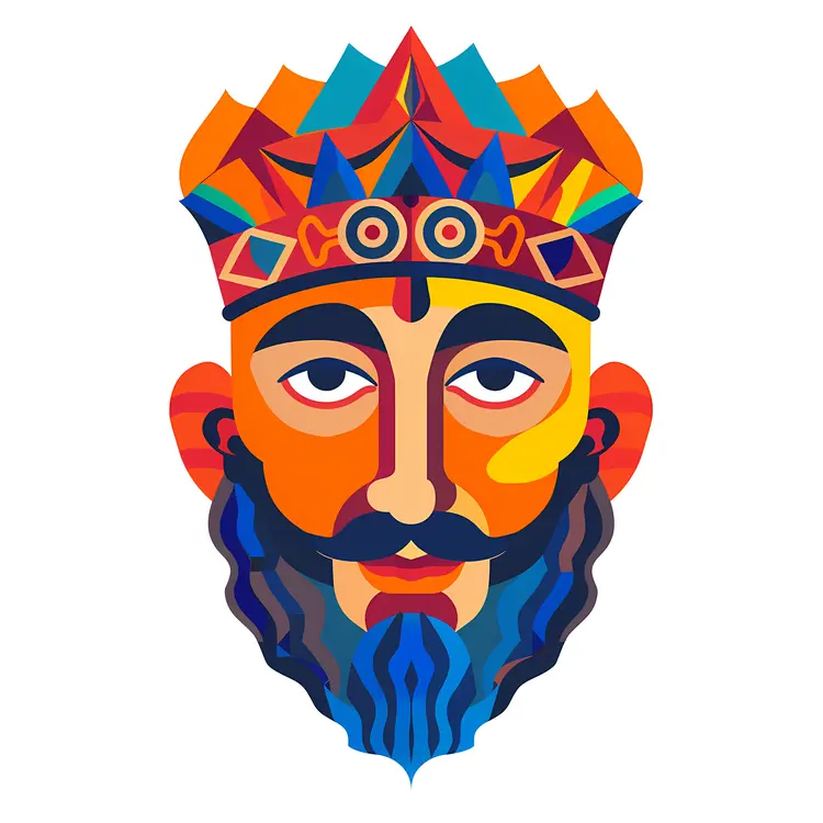 Colorful King with Crown and Beard