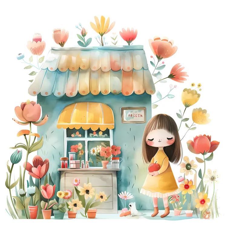 Adorable Flower Shop with a Little Girl