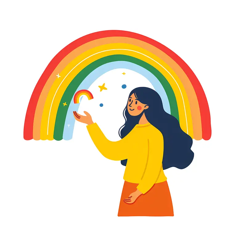 Woman Holding Rainbow with Stars
