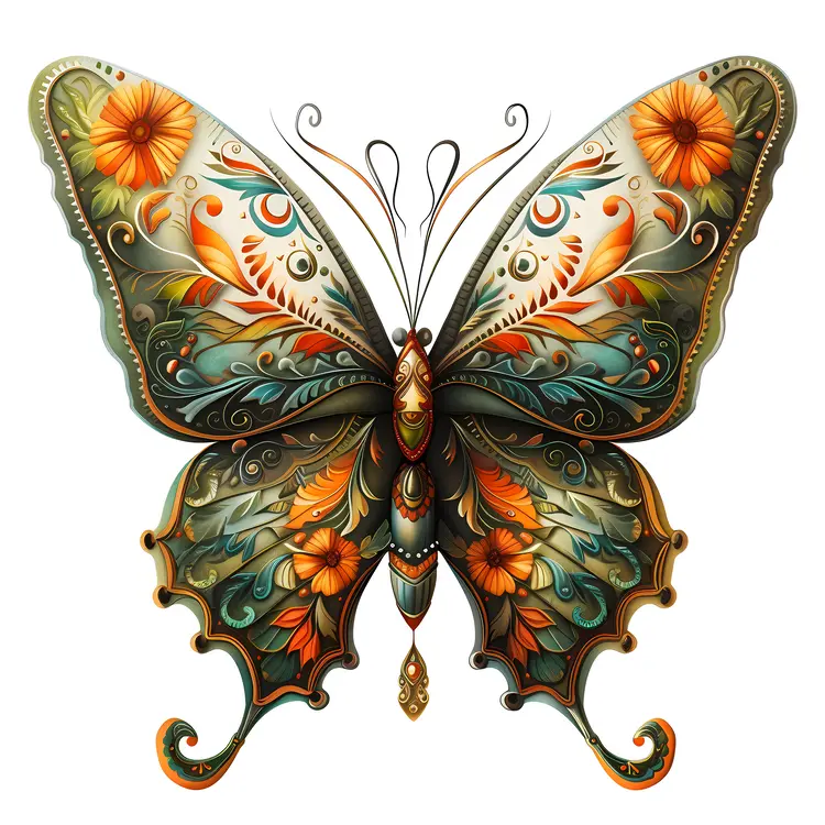 Floral Butterfly with Orange Flowers