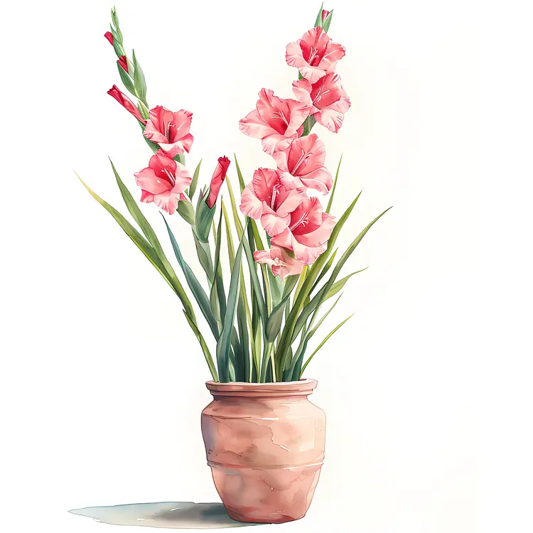 Pink Gladiolus Flowers in a Pot