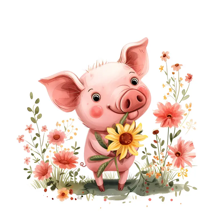 Adorable Piglet with Flower