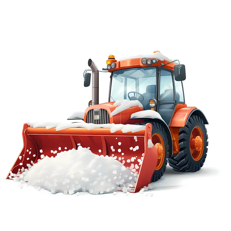 Orange Snow Plow with Snow